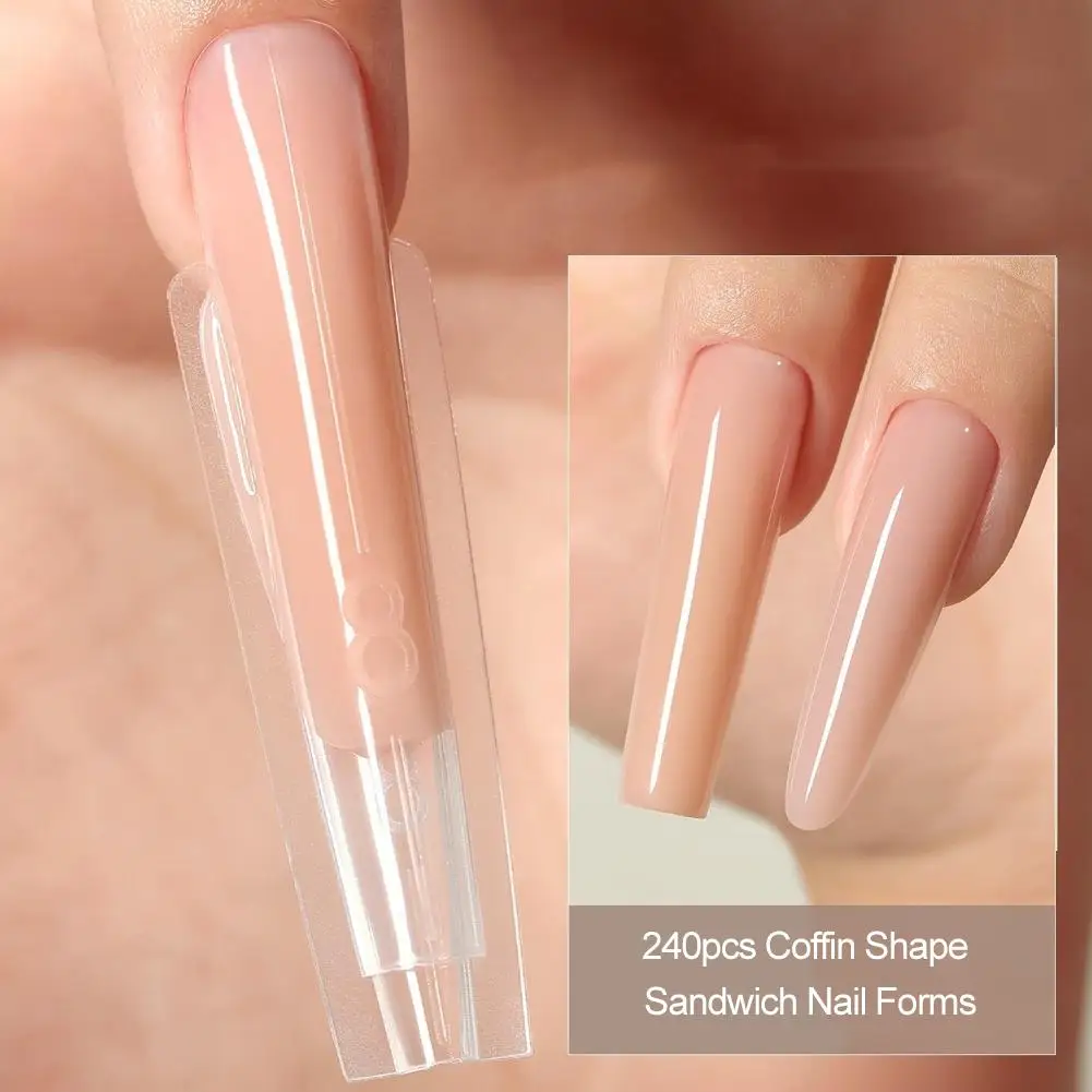 Transparent Crystal Armor Model Sandwich Dual Nail Forms 240pcs Extensions-Dual Forms Coffin Almond Nail