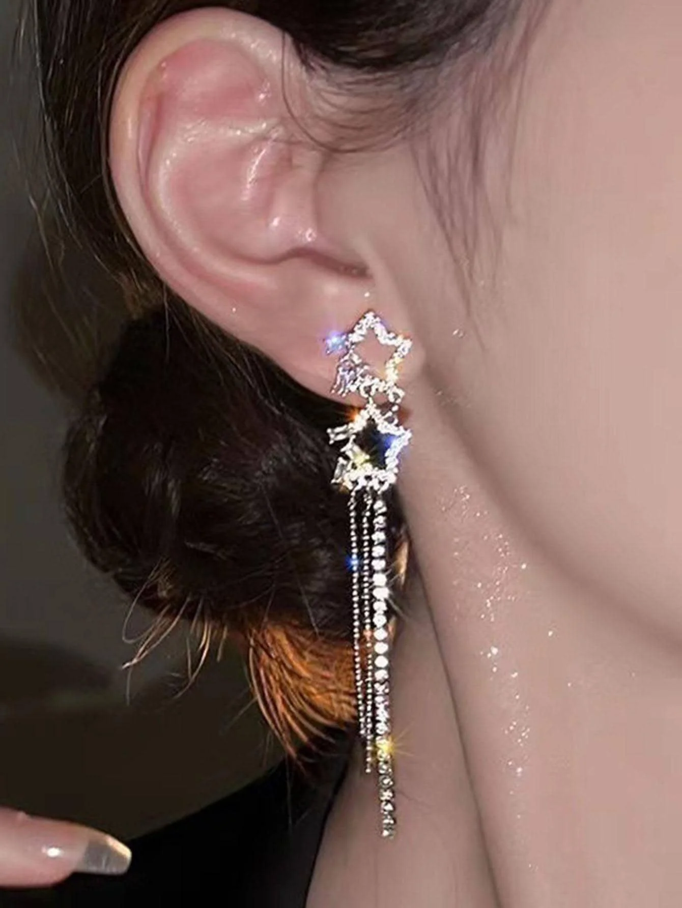 Rhinestone Star Drop Earrings For Women