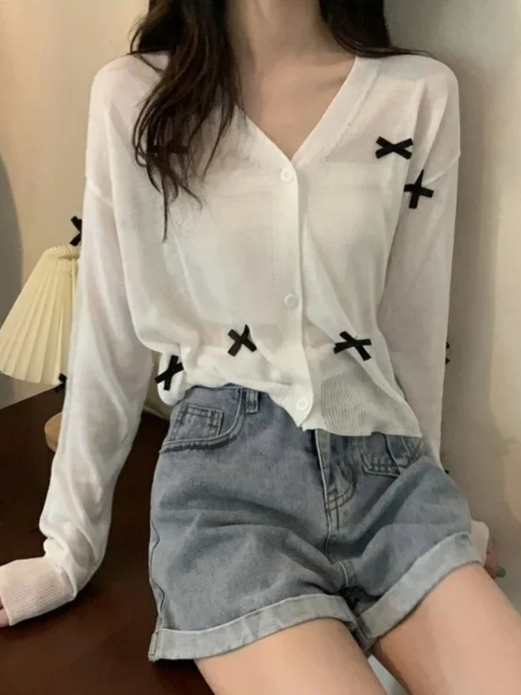 2025 New Loose V-Neck Sun Protection Knit Cardigan Women Air-Conditioned Long Sleeve Thin Sweaters Woman