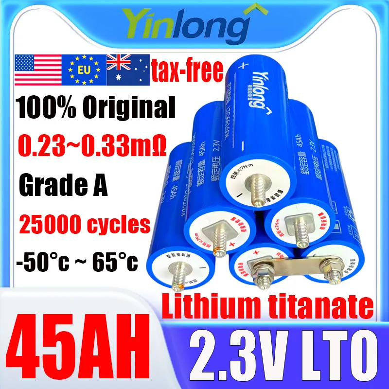 

Yinlong 2.3v 45ah lithium titanate battery 10c LTO 66160 DIY 12V 24V 48V RV marine solar speaker automotive power battery No tax