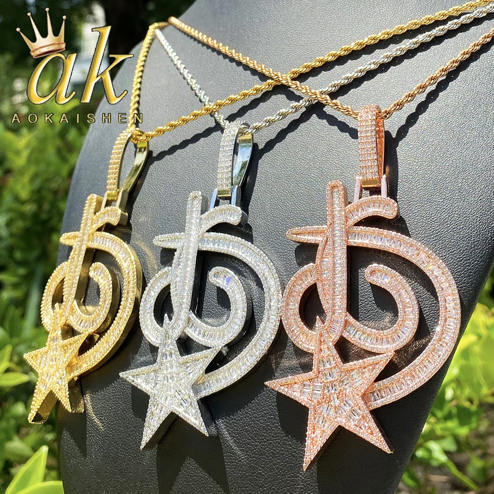 

Aokaishen Iced Out JG Star Necklace Pendant for Men Real Gold Plated Cubic Zirconia Hip Hop Jewelry