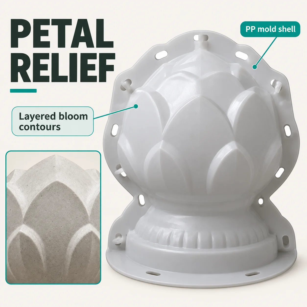 Concrete Molds & Cement Mold Flower Bud Finial Post Cap 30cm, Reusable PP Plastic Garden Pillar Decoration Mold
