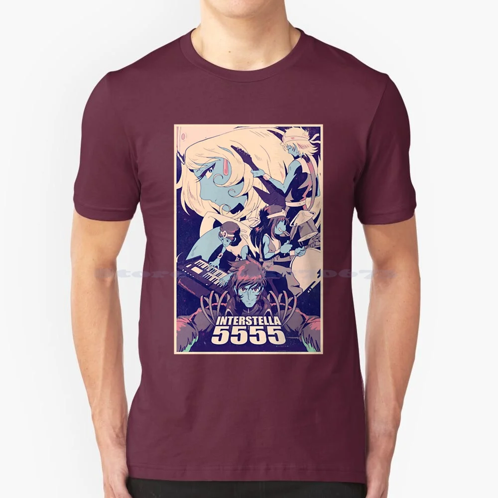 T-shirt Interstella 5555 en coton, bande dessinée de bande dessinée d'anime, portrait de musiciens manga japonais, Daft Punk Nette, 100%, 5555