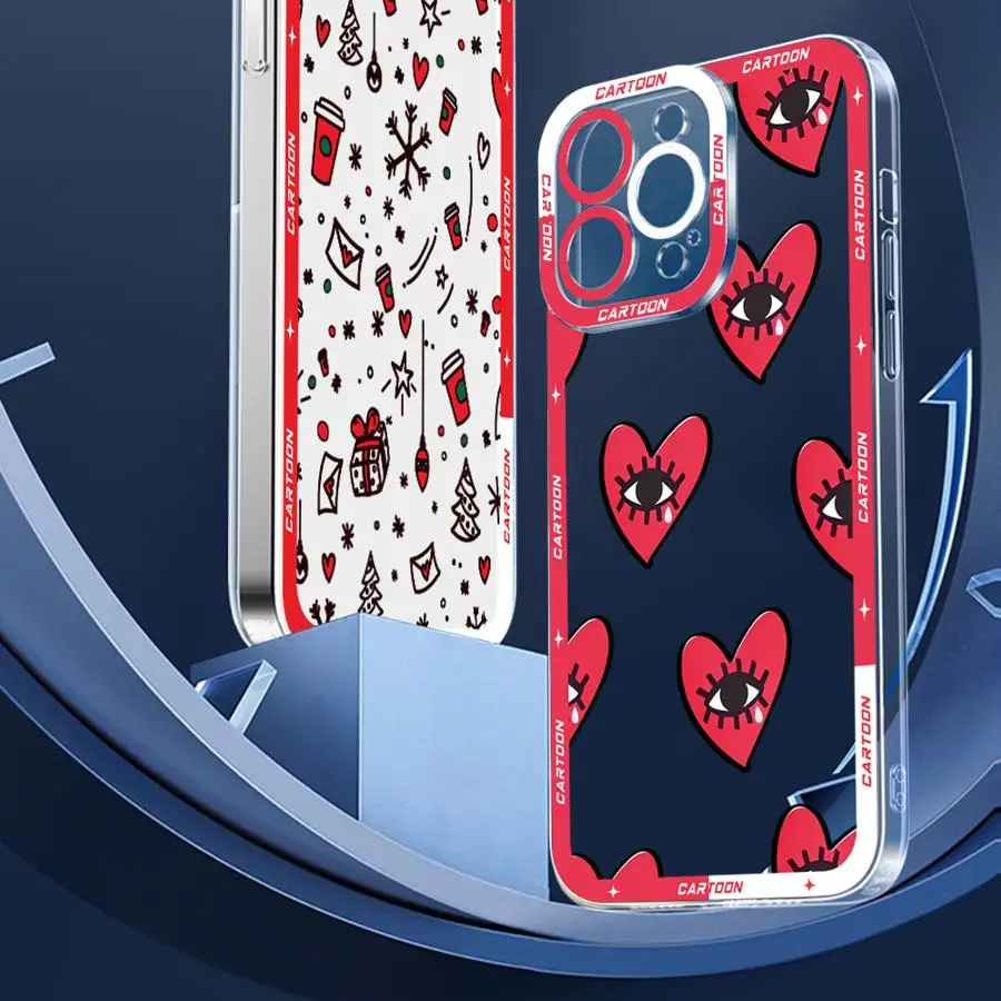 아이폰 15 14 16 플러스 13 12 11 프로 맥스 XR 16e XS 17 에어 7 8 SE용 러브 아이 아트 케이스 클리어 커버