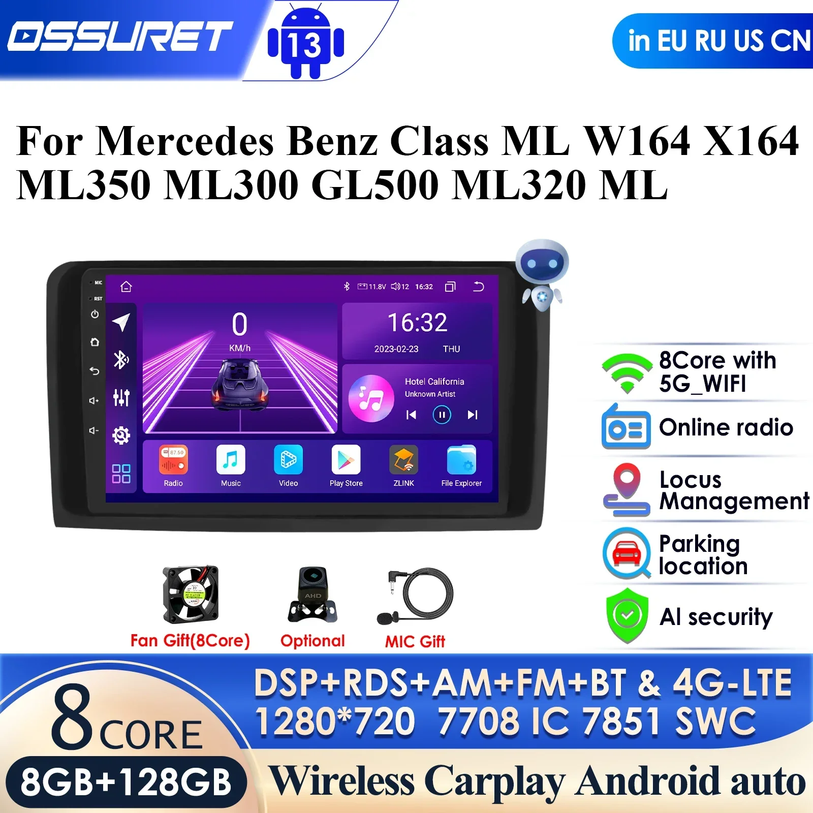 

For Mercedes Benz M-Class W164 GL-Class X164 ML GL Navi GPS 2Din Android Car Radio Multimedia Player Wireless Carplay Auto 4G BT