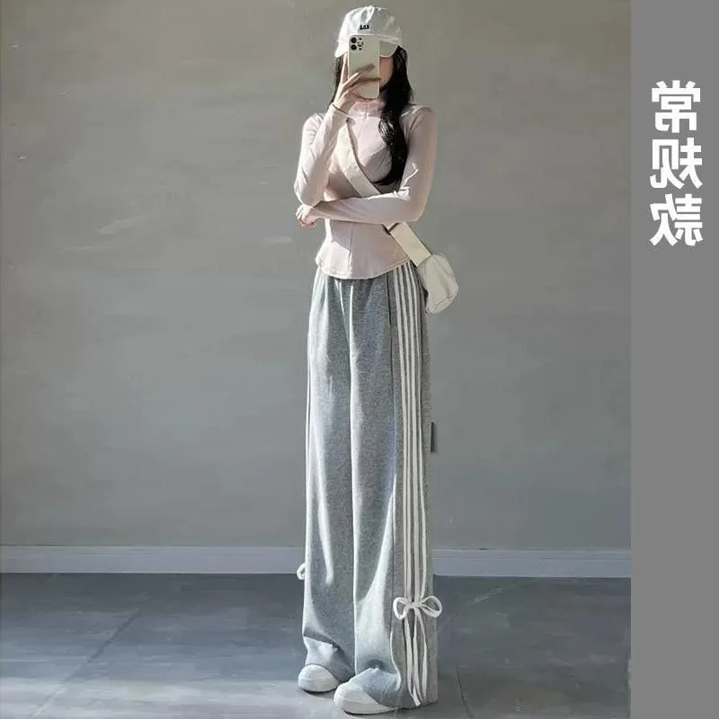 

Plus Size plus Size Women's Wide Leg Pants with Bow Design Casual Sports Straight Cut Trousers for Spring Season High Waist L...