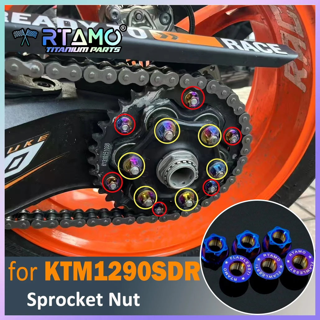 

RTAMO 6Pieces Gr5 Titanium Nut M8 M10 Sprocket Nut Fit for KTM1290/1390SDR