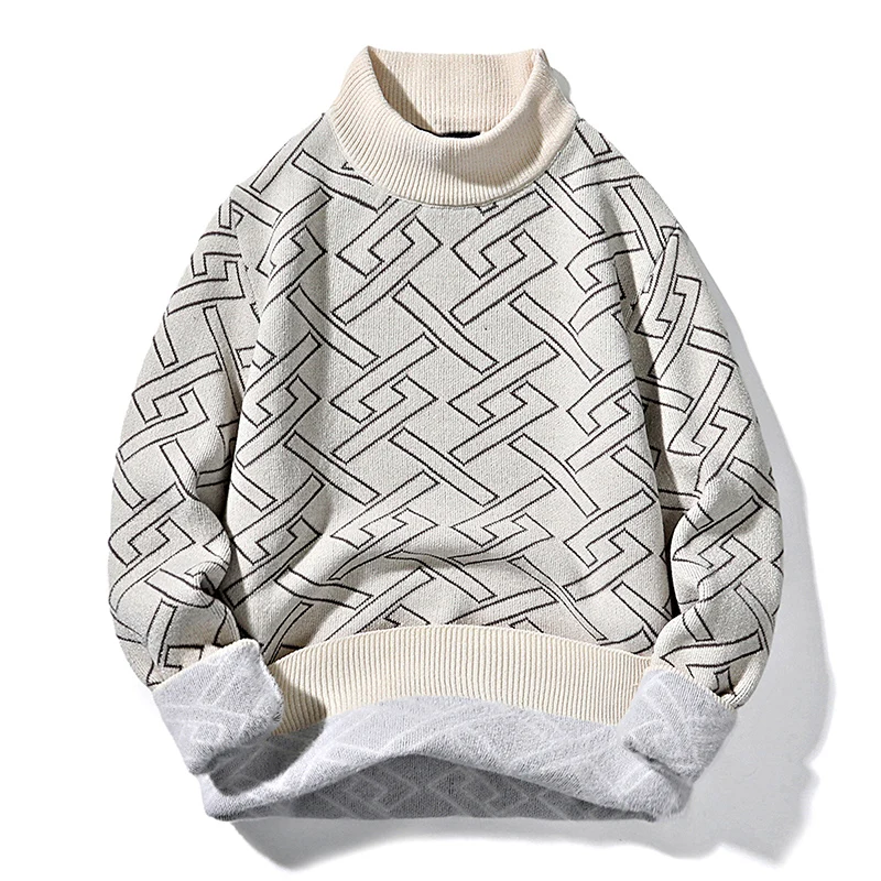 

Мужской утепленный вязаный свитер с высоким воротником, зимний модный городской стильный свитер с длинными рукавами, облегающий базовый слой