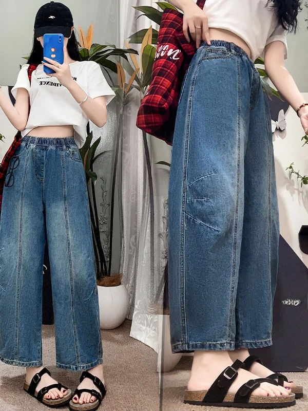 plus Size Loose High Waist Straight Leg Jeans Women's Casual Pants Wide Leg Trousers Non-Stretch Denim for Middle-Aged Women