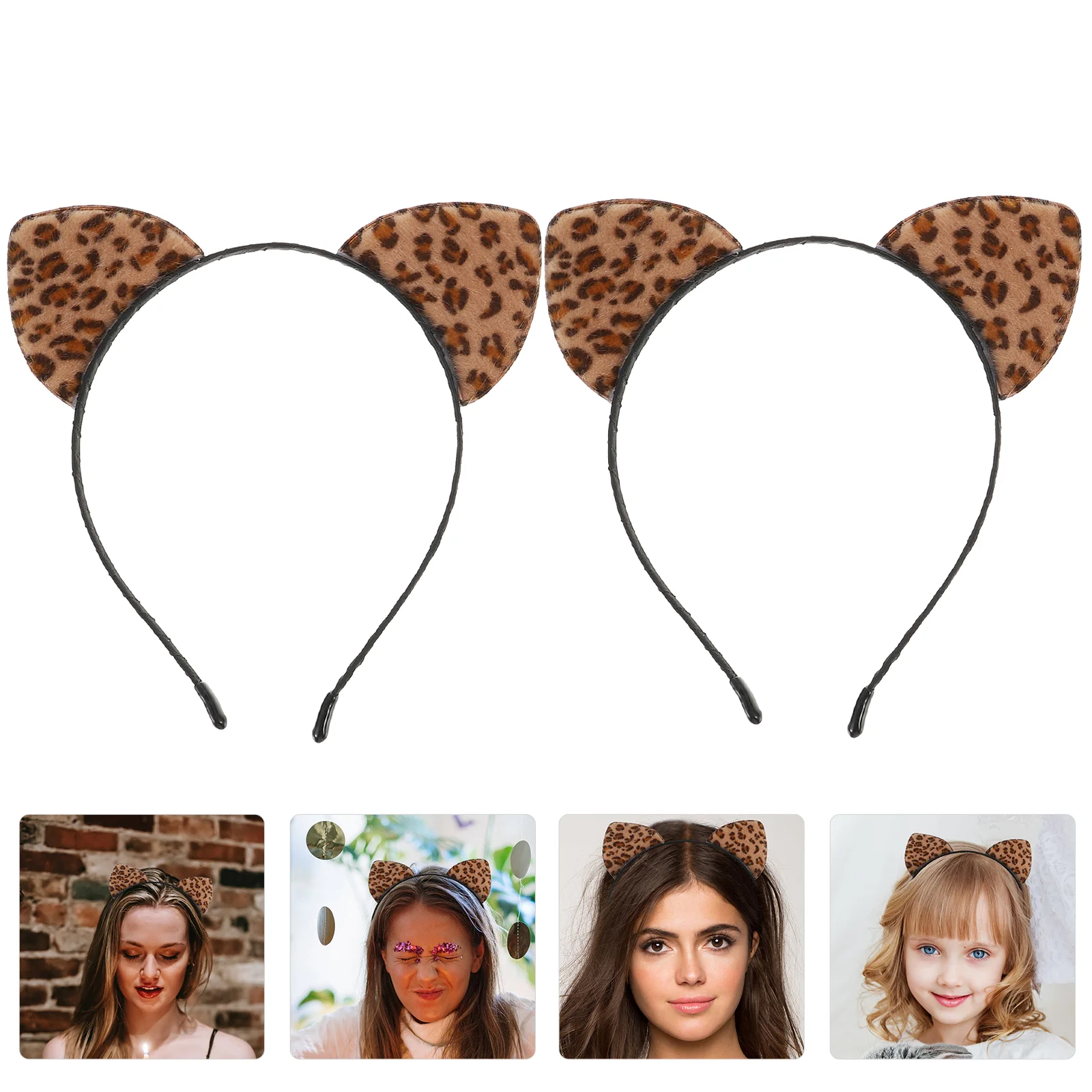 

2 Pcs Leopard Cat Ear Headband Ears Costume Headwear for Party Hairband Ornament Accessories Women's