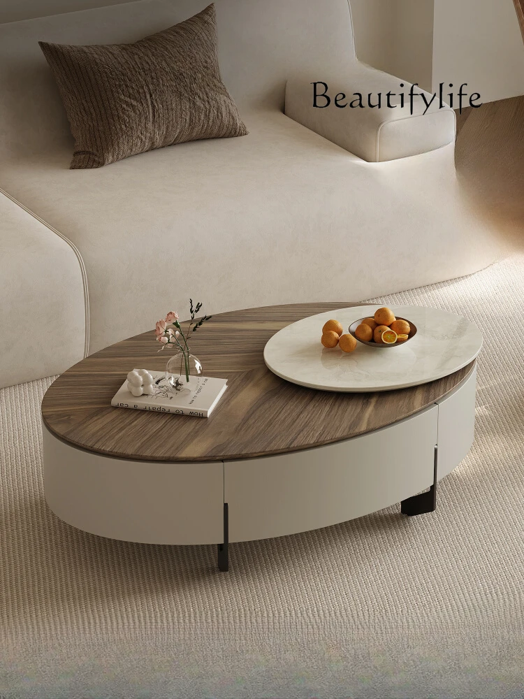 Modern Silent Style Rotating Tea Table Light Luxury Living Room Home Designer Model Marble Tea Table