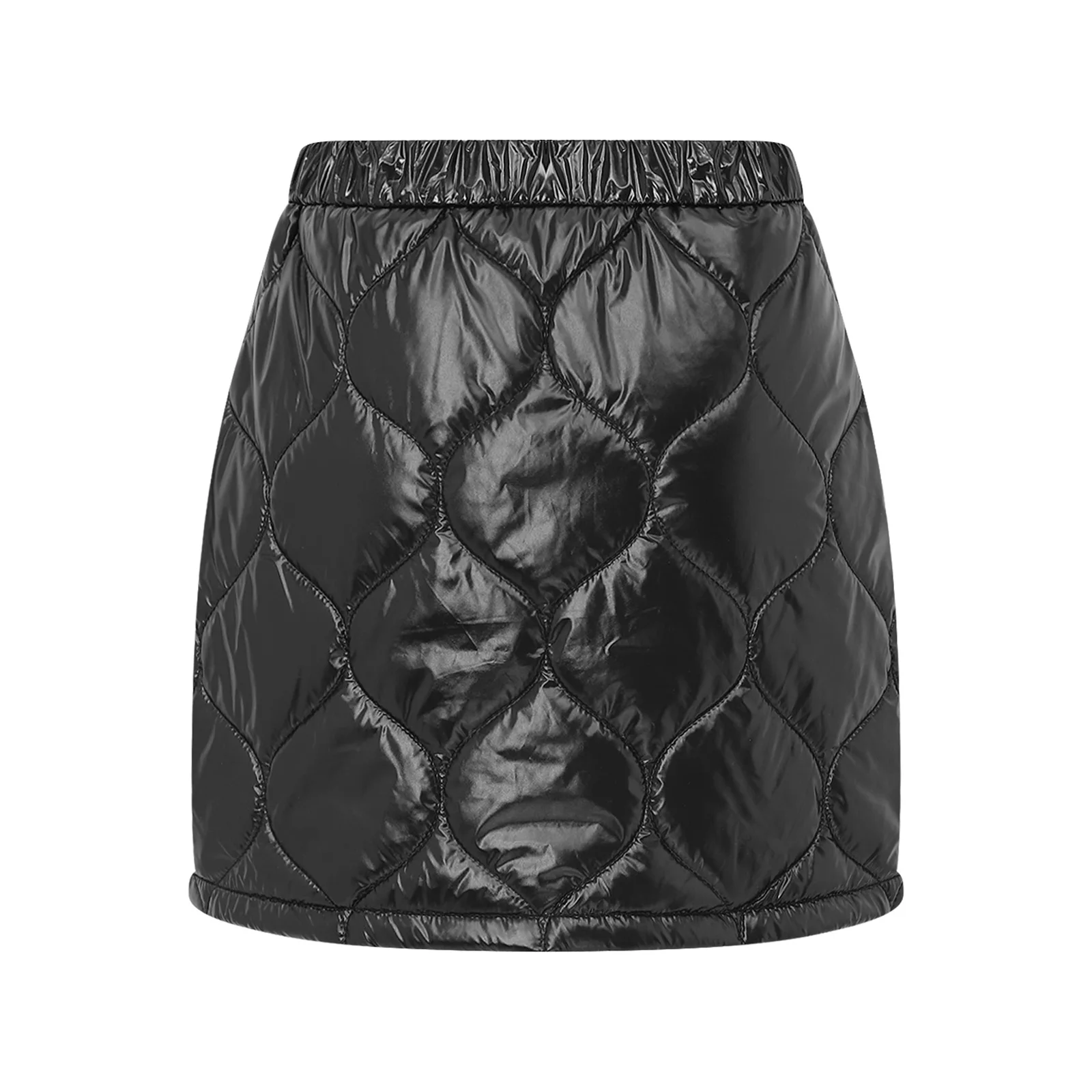 Womens Shiny Quilted Padded Puffer A-line Short Mini Skirt Side Zipper A-line Miniskirt Waterproof Warm Padded Bodycon Skirt