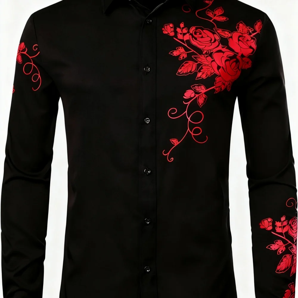 

Men's Floral Print Long Sleeve Shirt Elegant Fashionable Comfortable Top plus Size 2025 Men's Hot Selling Clothing