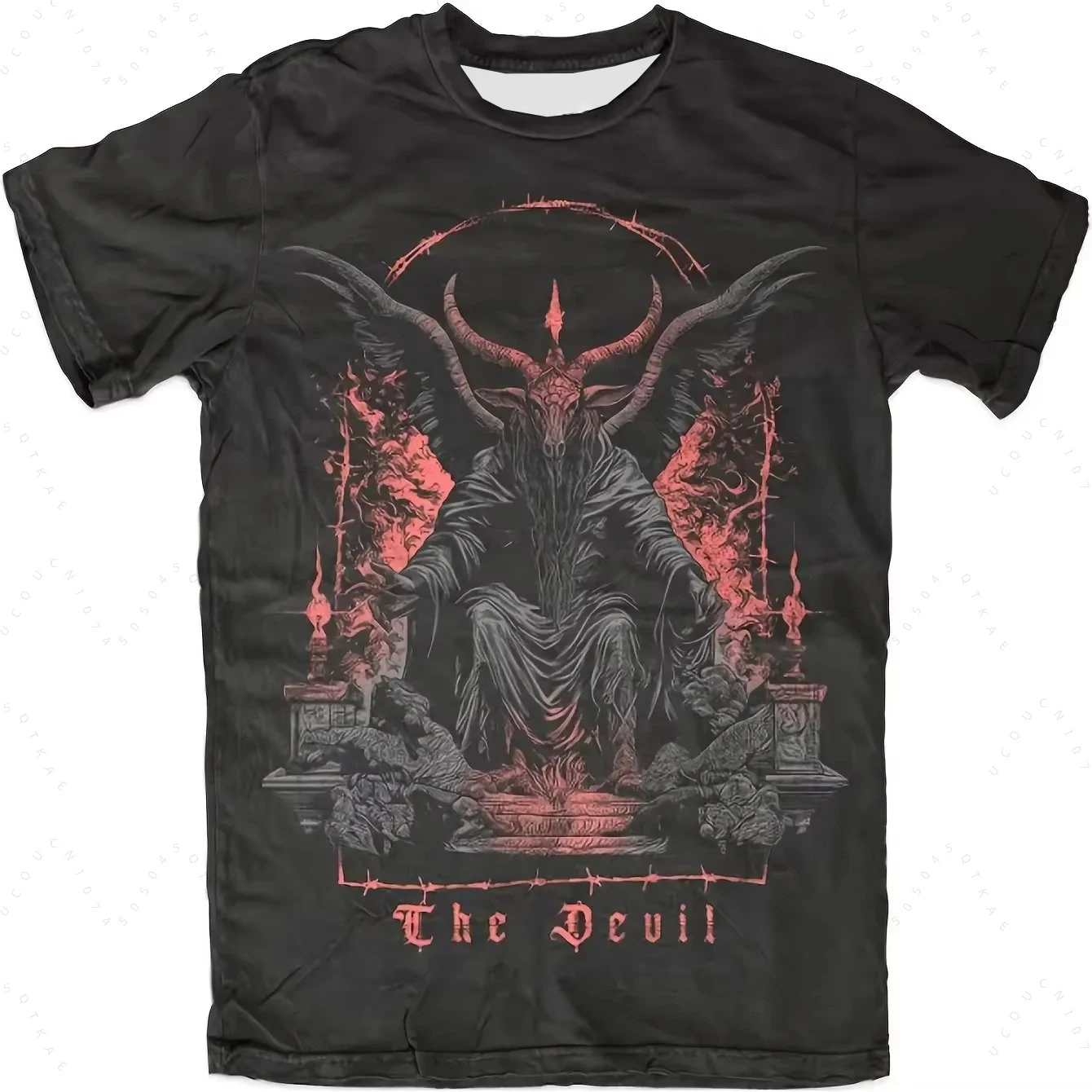 أفضل الأسود حرفي عبادة نمط 2026 تي شيرت رجالي فضفاض قصير الأكمام القطن تي شيرت القوطية الجمجمة الجناح تصميم المتضخم تي شيرت #1