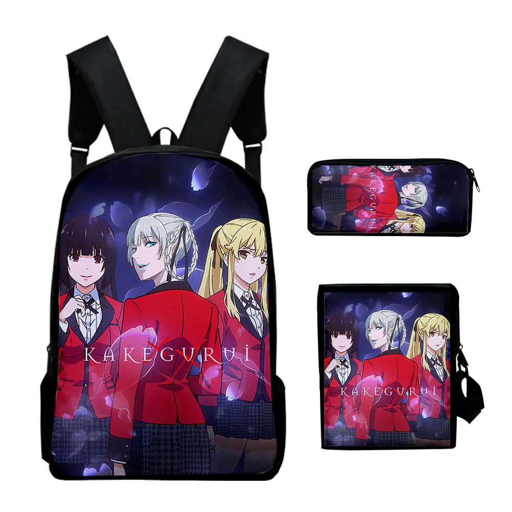 

Harajuku Novelty Cool Kakegurui 3D Print 3pcs/Set pupil School Bags Laptop Daypack Backpack Inclined shoulder bag Pencil Case