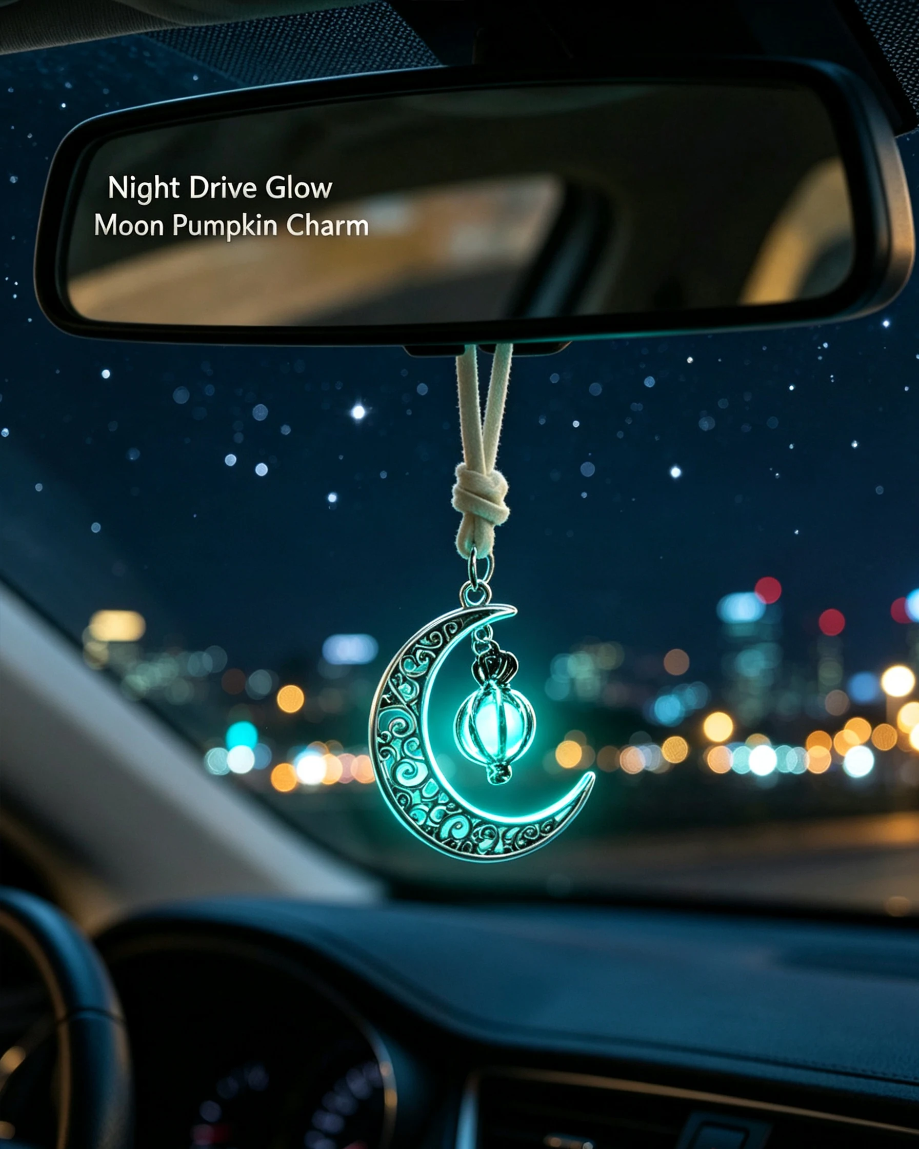 Moon Pendant Car Hanging Ornament – Hollow Crescent Design, Inlaid With Luminous Stone, Elegant Rearview Mirror Decor