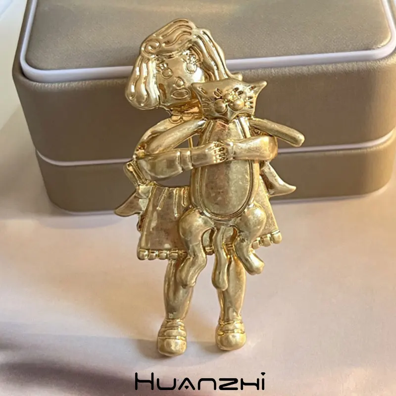 Cute Creative Girl Cat Dismantle Funny Metal Brooch for Women Girl Unique Pin HUANZHI 2024 NEW Dinner Party Skirt Coat Accessory