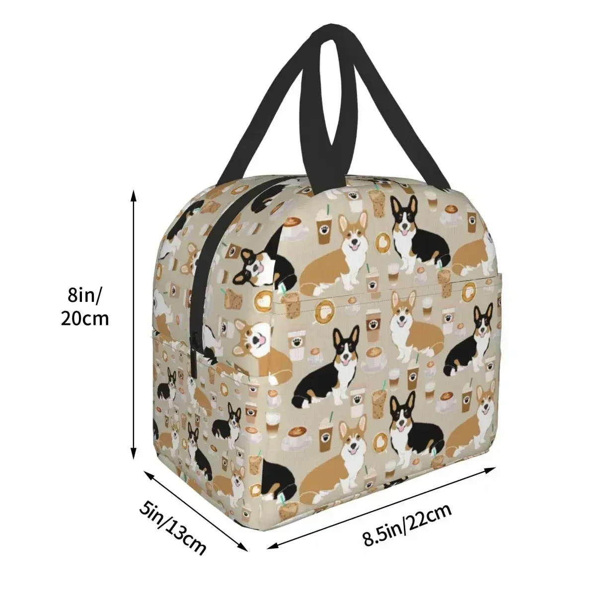 Coffee Welsh Corgis Dog Insulated Lunch Tote Bag for Women Resuable Thermal Bento Box For Kids School Children Lunch Box