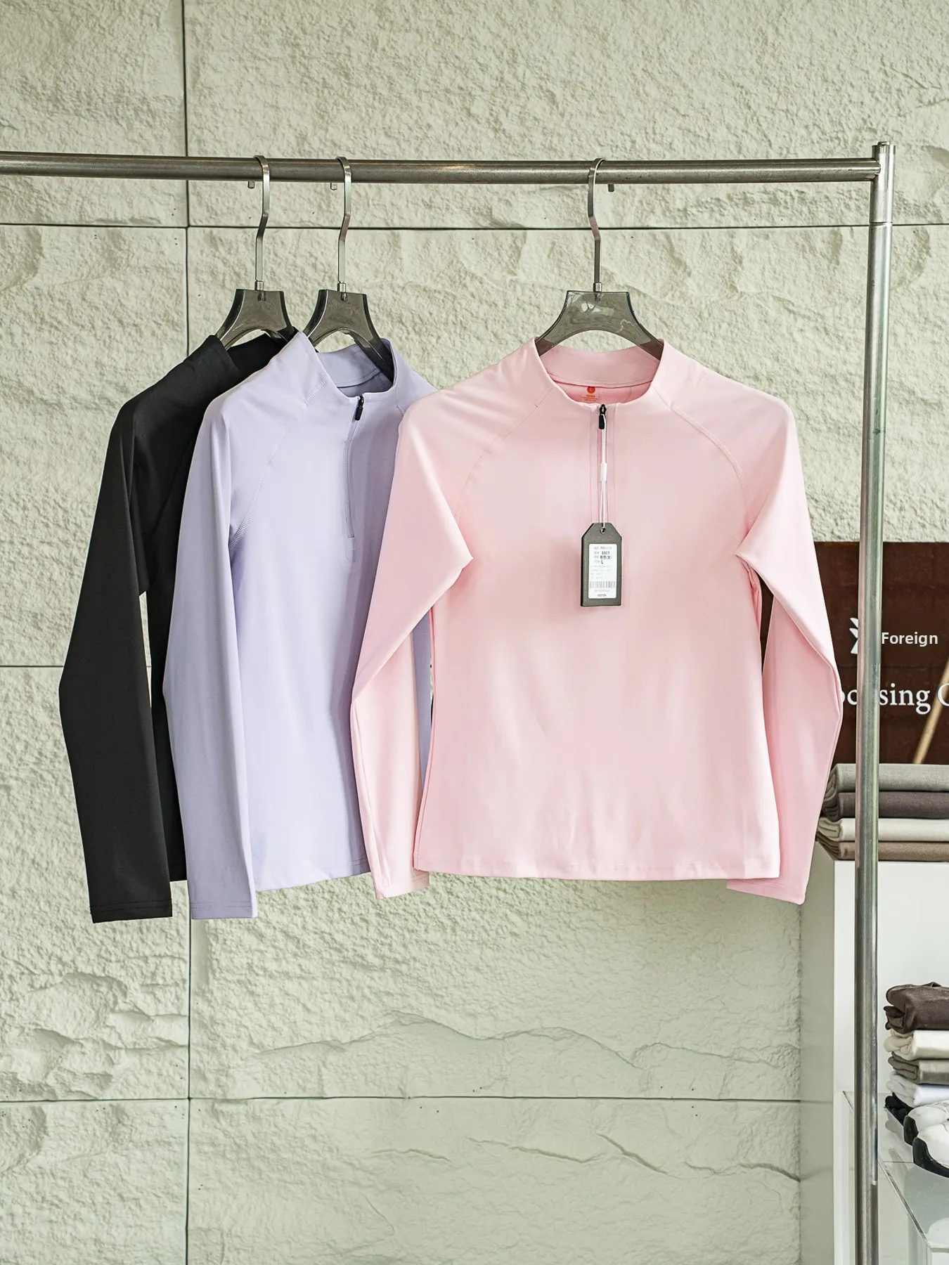 

3D Tailored Long Sve T-irt f Zipper Small Collar Fitn Cycling Qui Dry Sweat Absorbent Polyester Spandex Blend