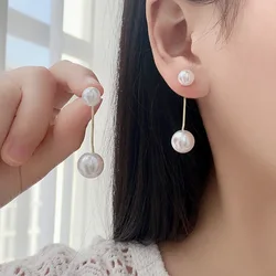 Imitation Pearl Big Chain Tassel Short Drop Earrings for Women Gold Silver Color Ear Jewelry Trend Statement Girl Gift