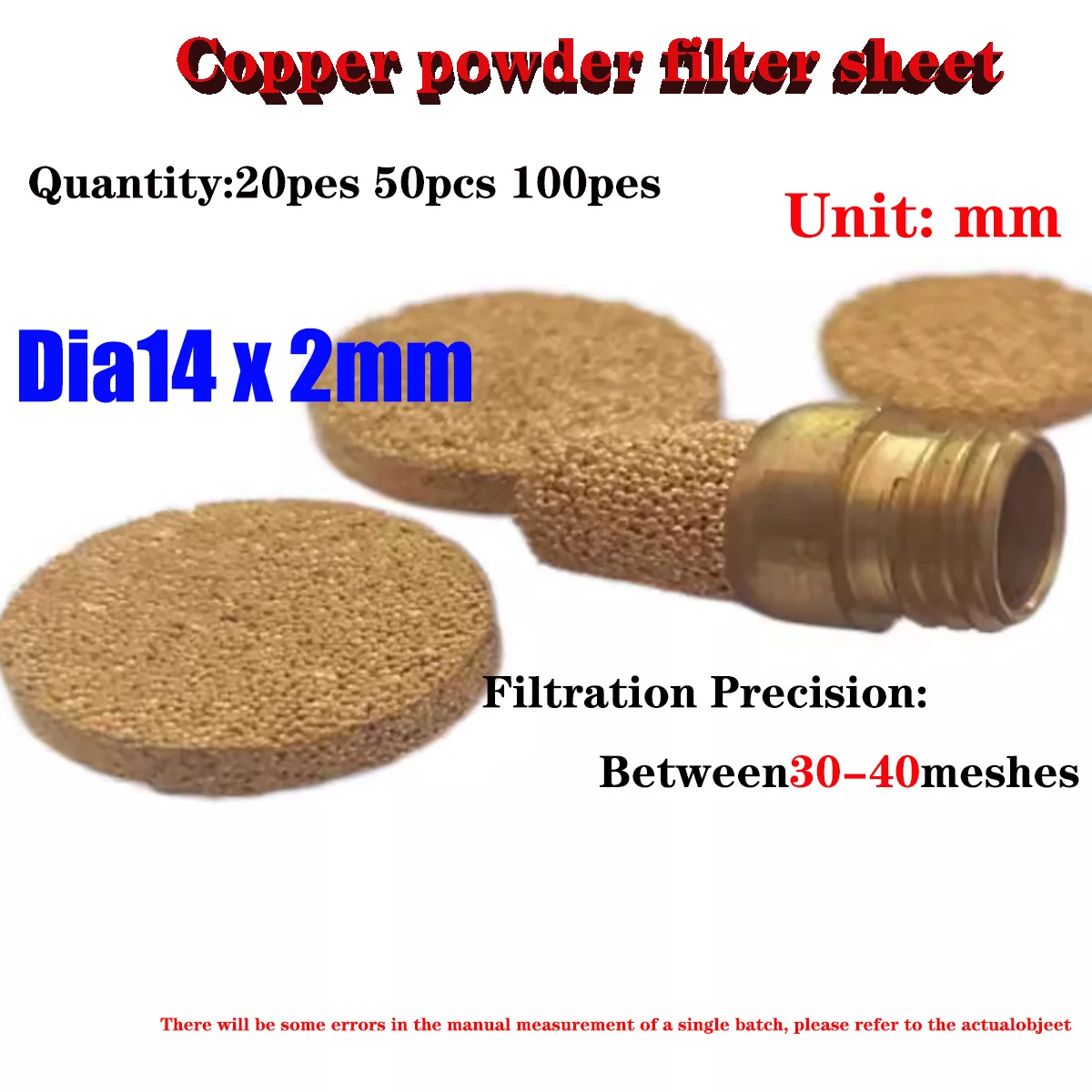 Dia14x2mm Copper Powder Sintered Filter Disc Circular Filter Filtration Granular Air Filter Column Precision Between 30-40Meshes
