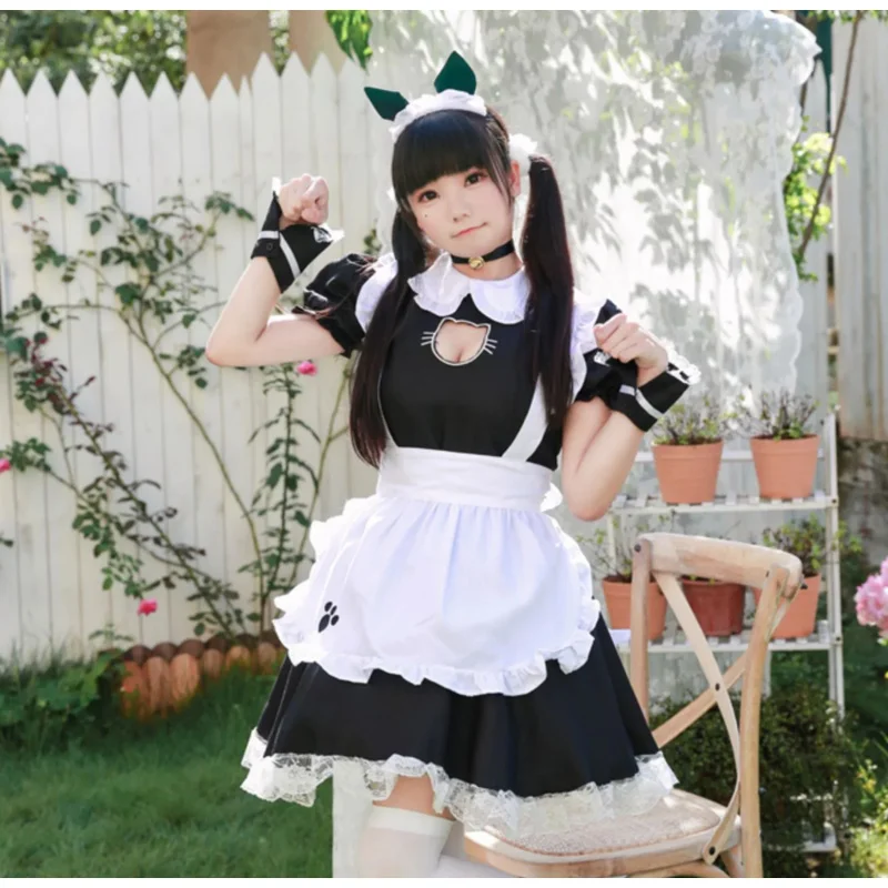 Black cute cat Lolita maid dress cosplay suit for girls woman waiter maid party stage costumes