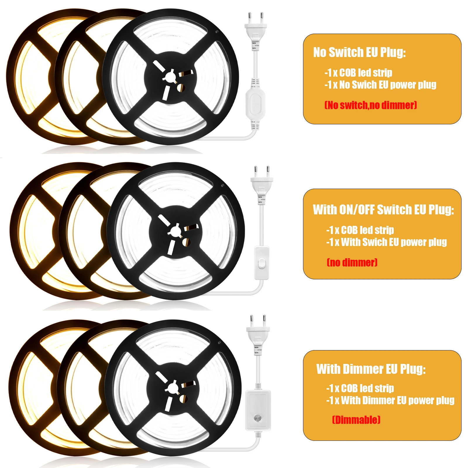 Dimmable COB LED Neon Strip Light 220V Switch/Dimmable EU Power Plug 240LED RA90 Waterproof Outdoor Garden FOB LED Tape 1M 100M