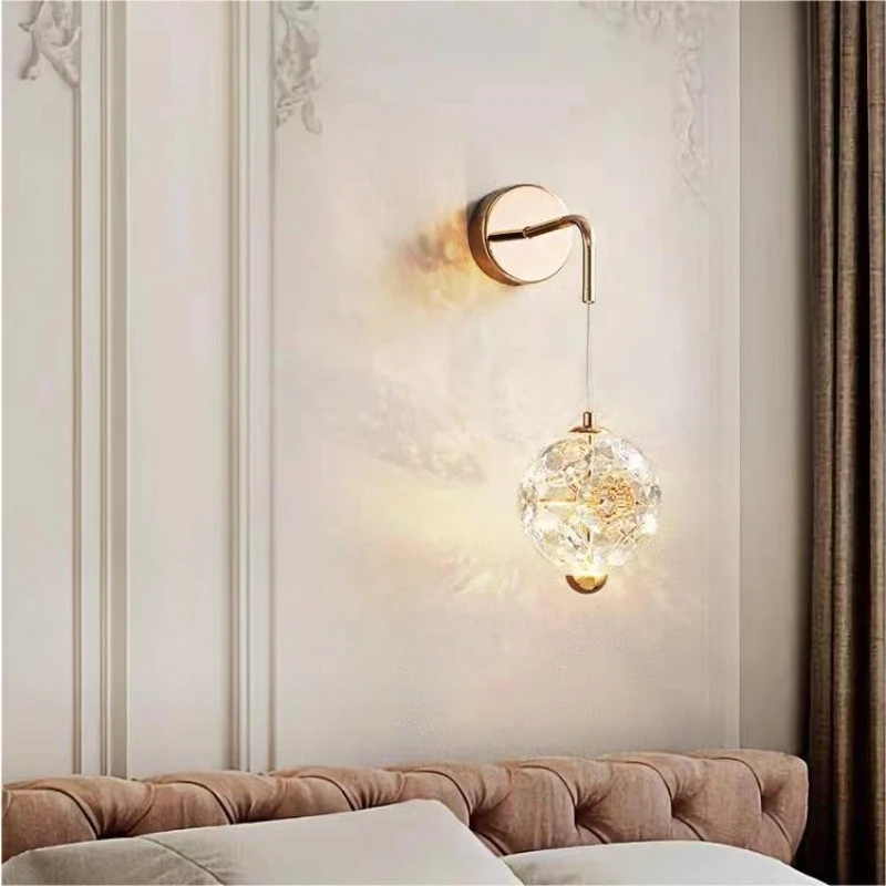 Modern Luxury Bedroom Bedside Light Living Room Sofa Background Wall Decorative Light Creative Dandelion Crystal Wall Light