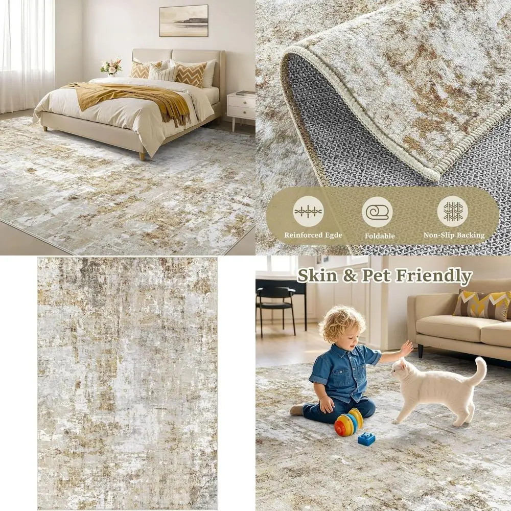 

Soft and Durable Abstract Rugs for Living Room: Washable, Non-Slip, Neutral-Toned Modern Carpets for Home, Suitable for Bedrooms