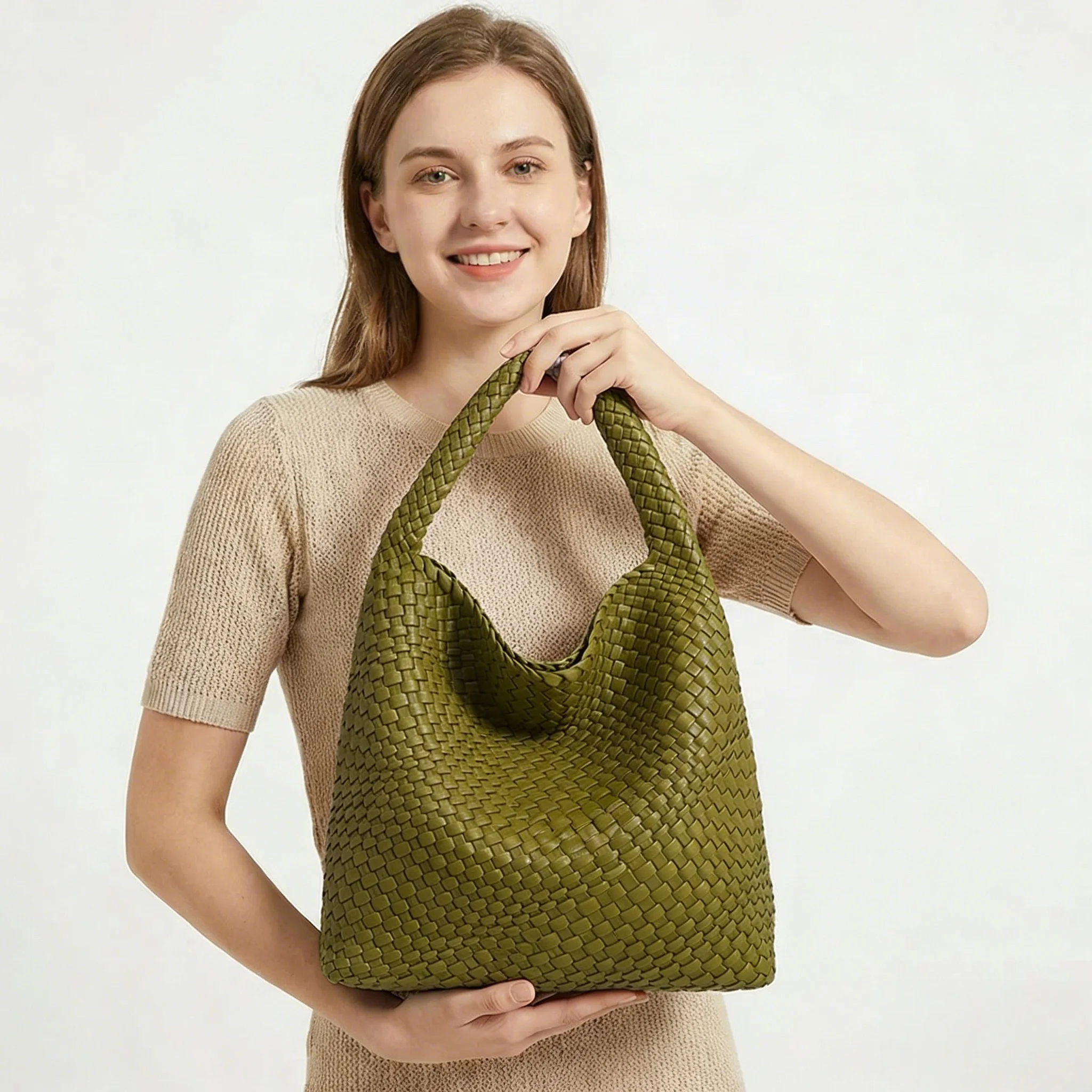 Women Designer Woven Tote Bag Luxury Fashion Handbag Large Capacity Soft Vintage Hobo Shoulder Bag Casual Shopping Travel Bag