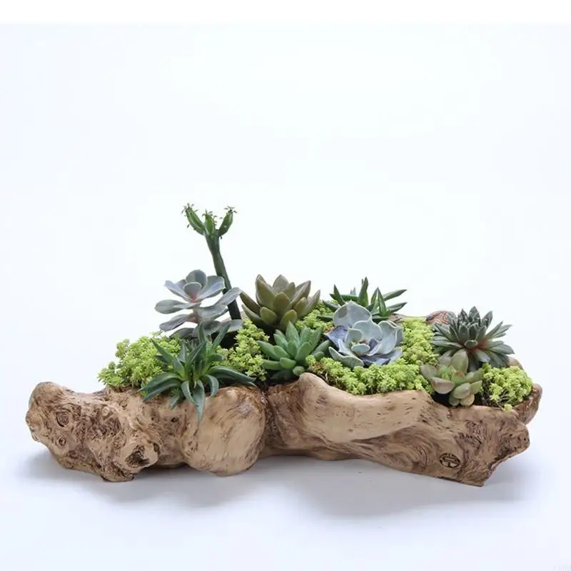 Resin Tree Stump Planter Artificial Driftwood Sculpture Flower Pot C5AD