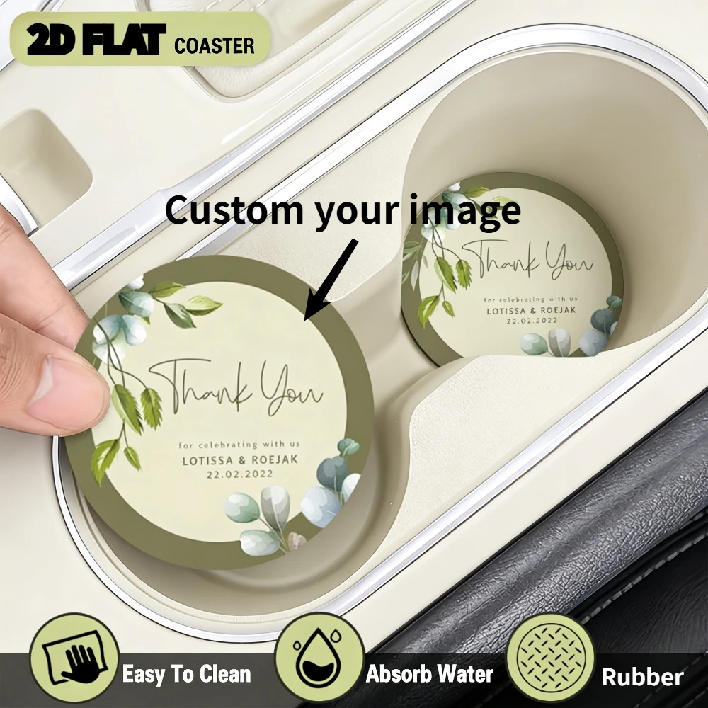 

Customized 2pcs Car Cup Holder Mat with Photo, Water-absorbent, for Cars & Desks, Suitable for Surfaces at Home and in Vehicles