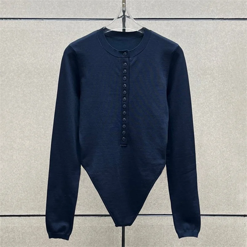 women's bodysuit New elastic knitted slim fit women's long sleeved top for autumn 2026 round neck pullover y2k corset T-shirt