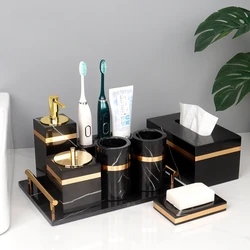 Nero Marquina Natural Marble Bathroom Set Golden Luxury Soap Dish Toothbrush Holder Soap Dispenser Bathroom Accessories