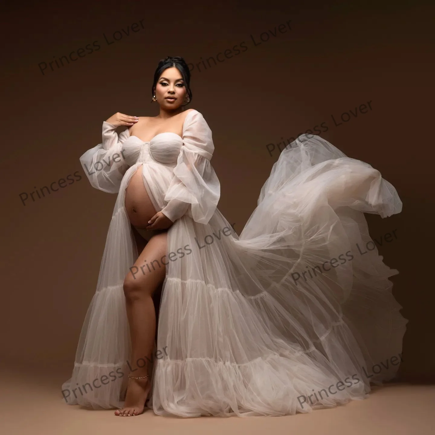 Prom Dresses Women Tulle Baby Shower Gowns Empire Waist Off the Shoulder Pregnancy Dress Zipper Back Boho Vestido de Novia