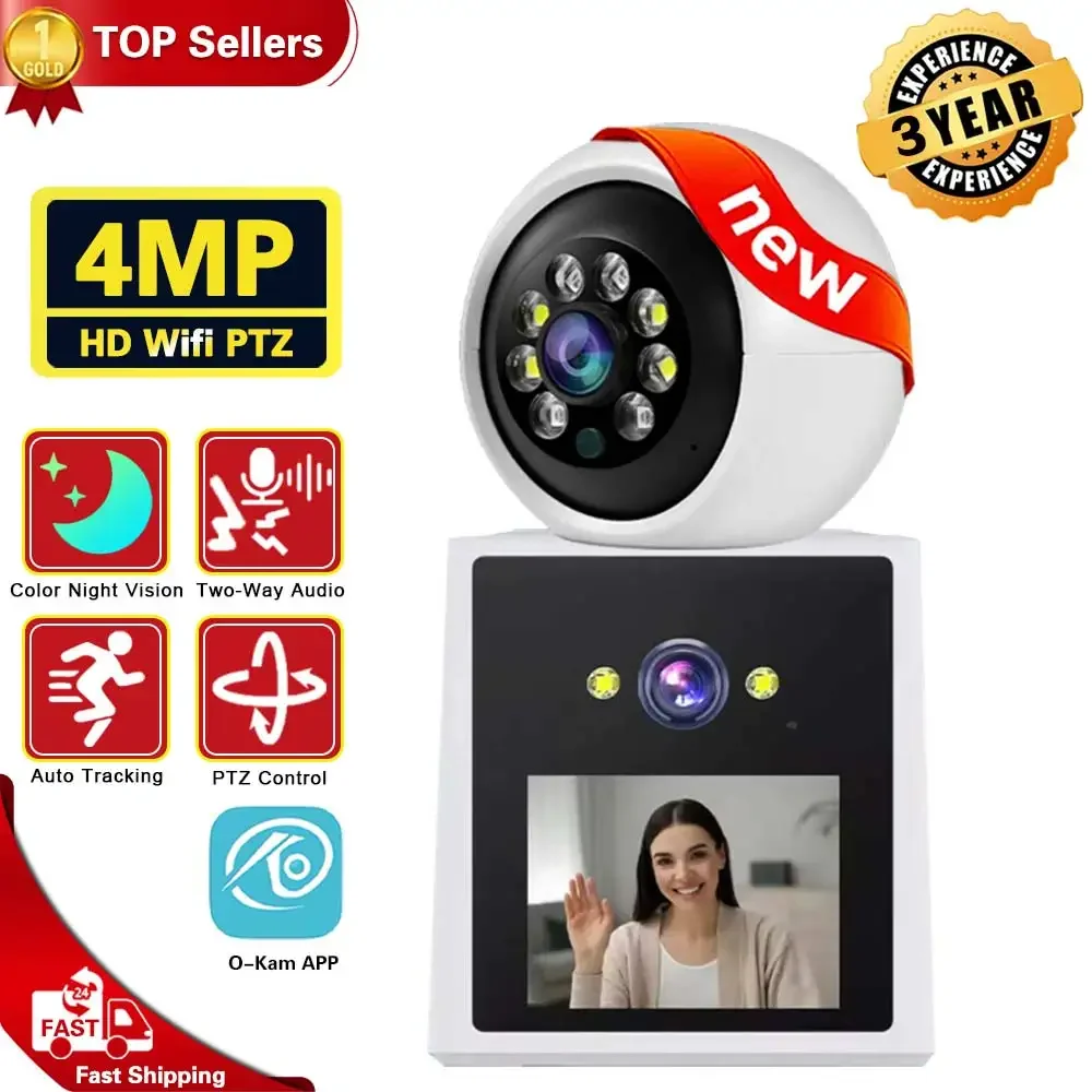 2K 4MP Dual Lens 2.4 Inch Wifi Video Call Camera Baby Monitor Audio Home Security Camera Smart Home Indoor O-Kam Wireless PTZ