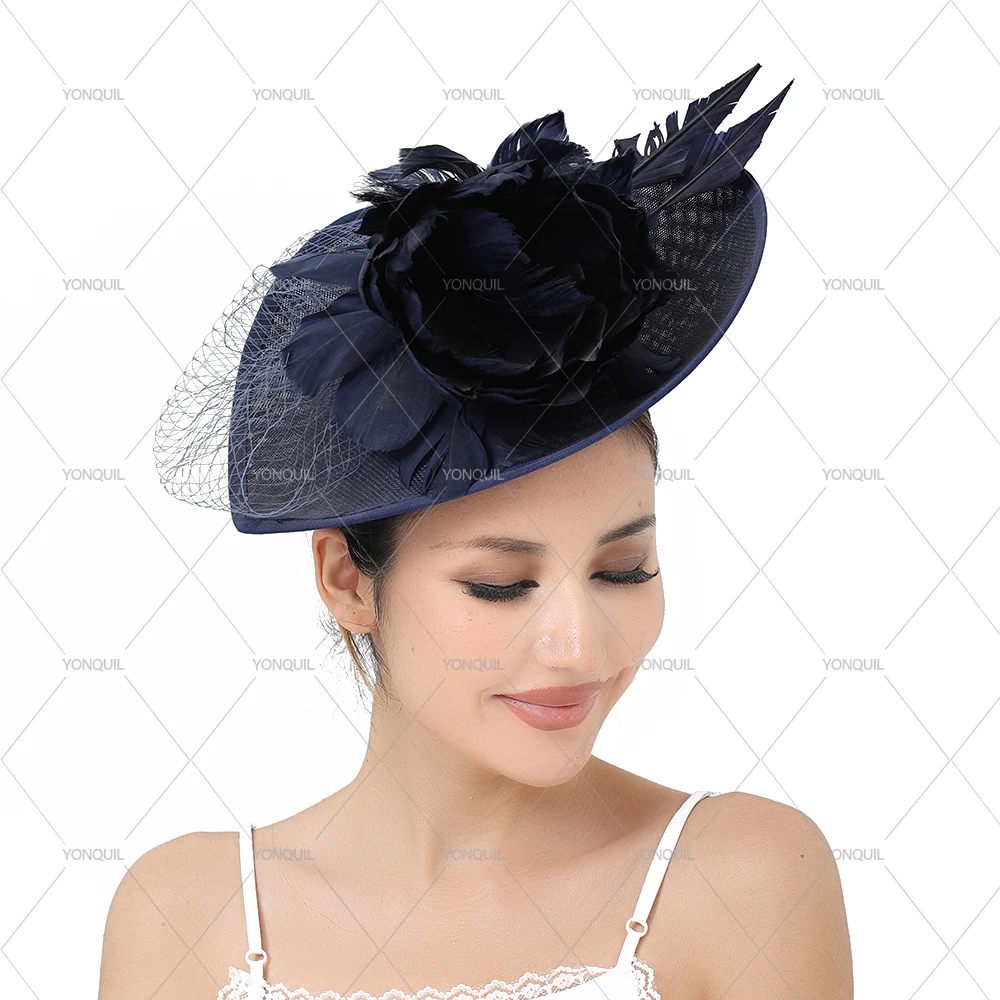 Fashion Women's Wedding Fascinator  Millinery Hats for women Headwear with Feather flower Hair Accessory Base Headpiece Ladies