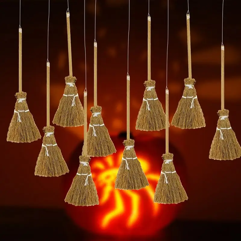 Halloween Witch Broom Pack Of 10 Mini Broom Costume Hangings Decorations Restaurant Door Indoor Outdoor Decor