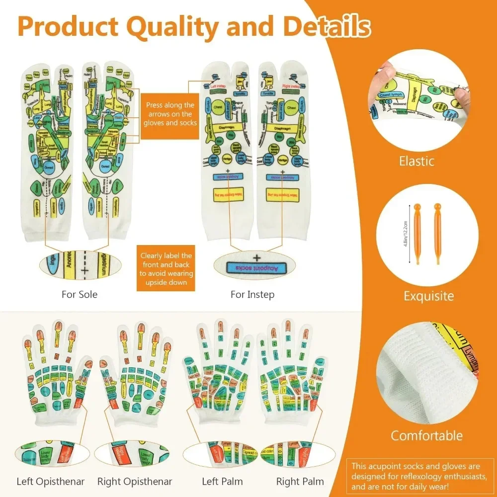 7/2 pezzi calzini colorati per digitopressione su entrambi i lati set di guanti riflessologia massaggio alle mani del piede alleviare l'affaticamento dolori strumento per la cura del piede