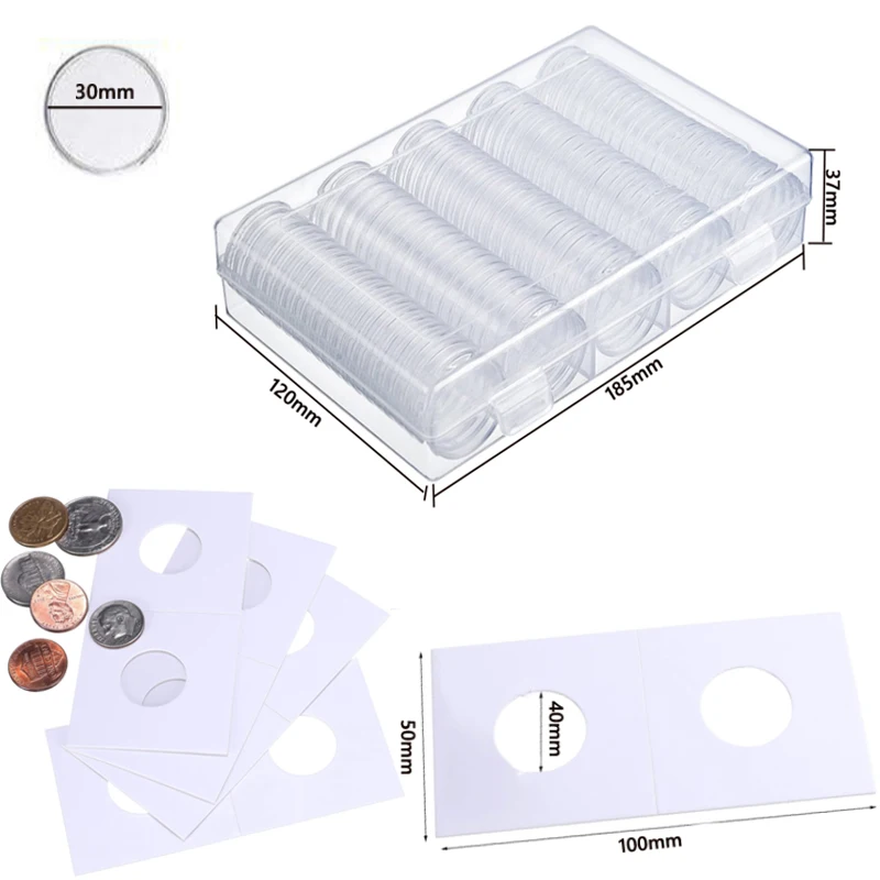 Porta-moedas plástico transparente, caixa de coleta, cápsulas de armazenamento, caixas de proteção, recipiente, 10 pcs, 100 pcs, 21-46mm