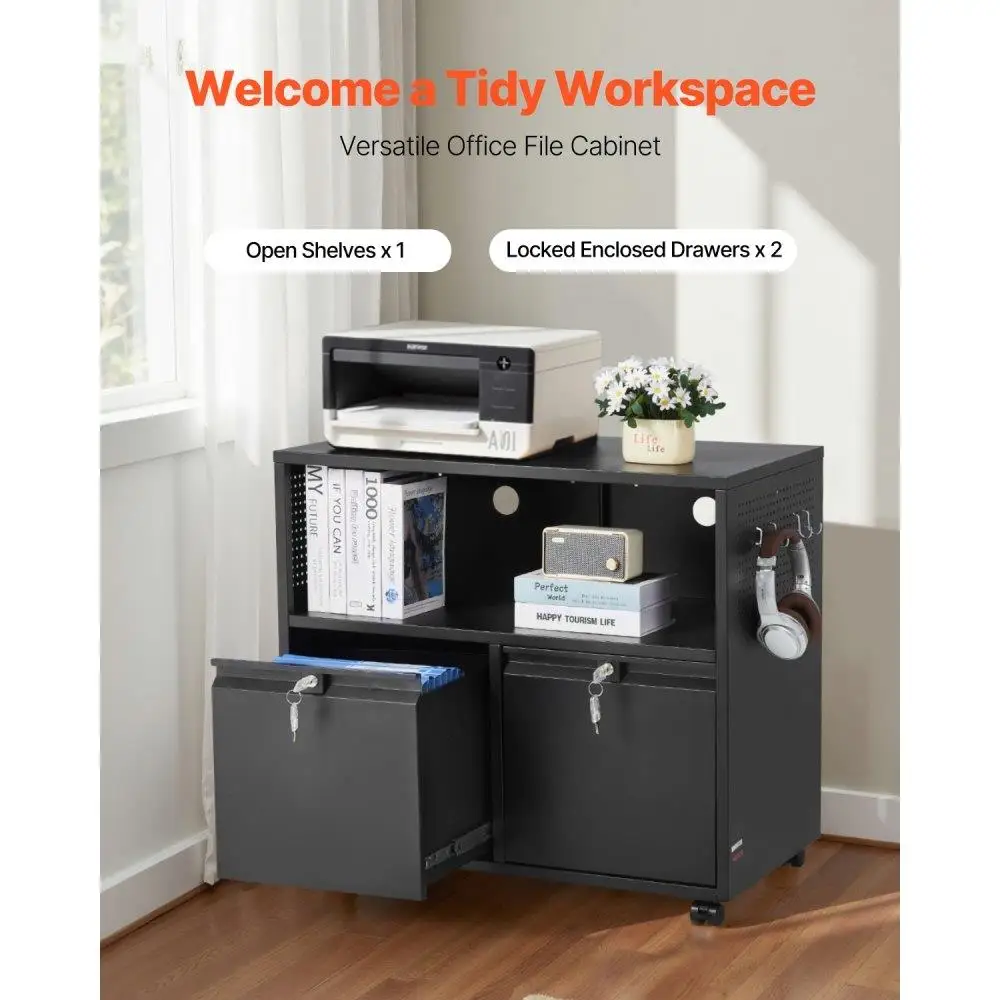 خزانة ملفات جانبية معدنية سوداء أنيقة مع قفل وقضبان قابلة للتعديل للمكتب المنزلي حرف A4 ملفات الحجم القانوني سهلة التجميع