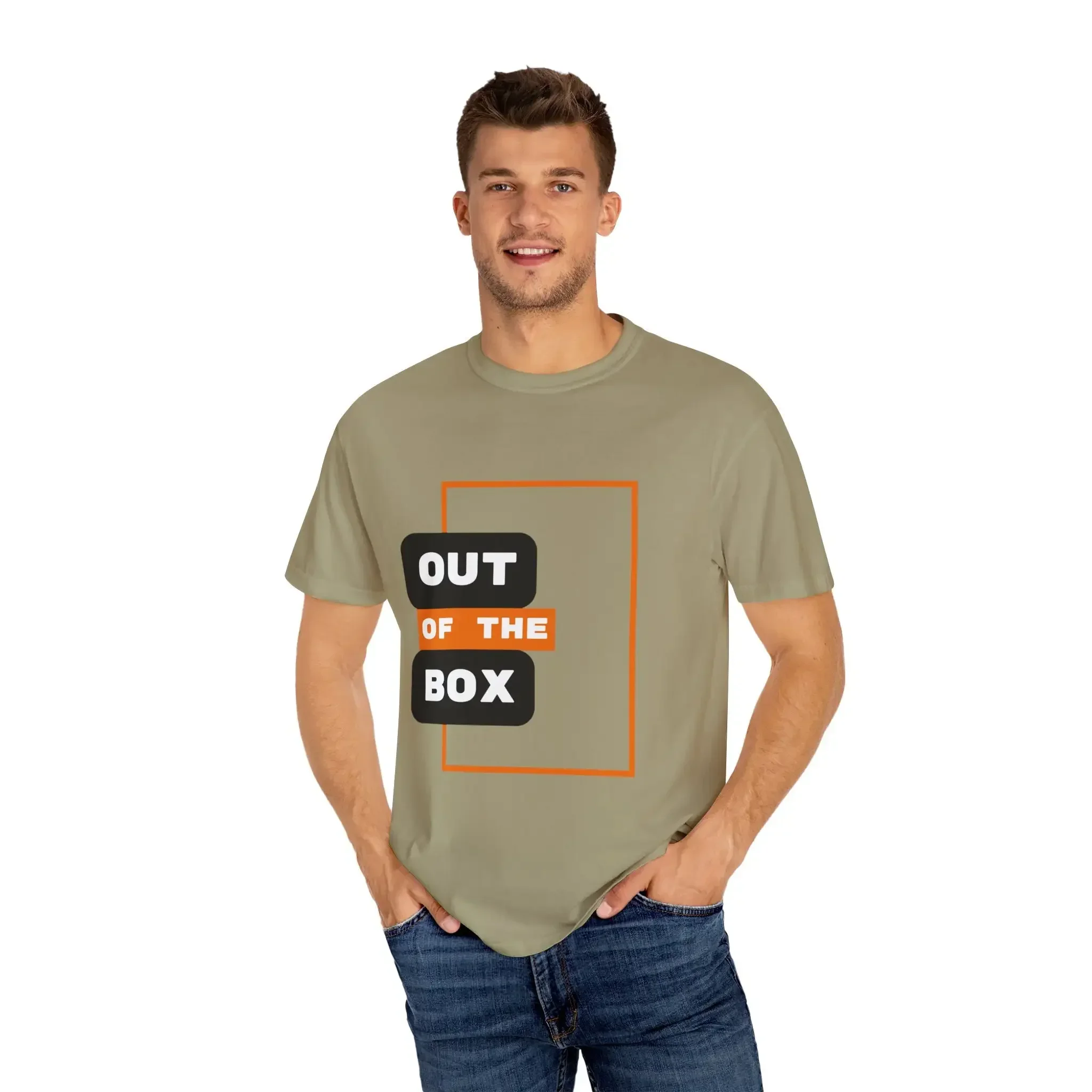 Out of the Box Creative Rectangle Border Design Garment Dyed T shirt