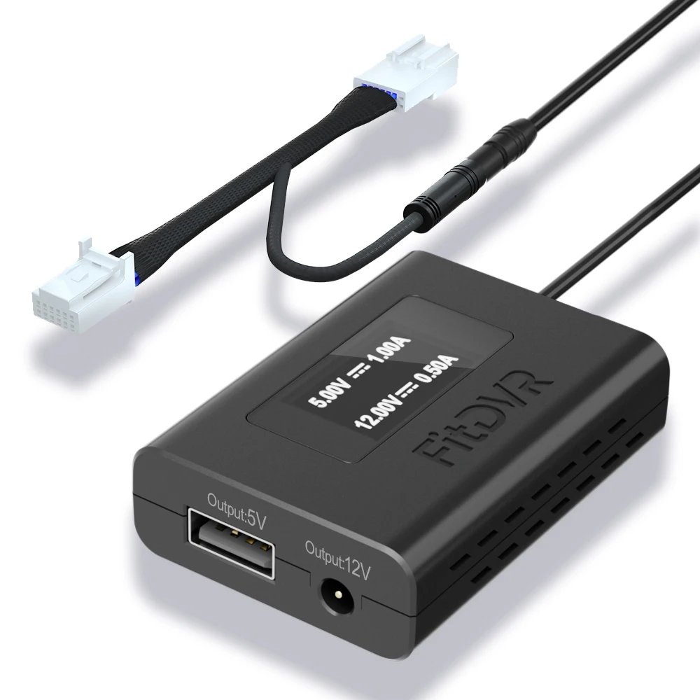 FitDVR DashCam Power Adapter (12-Pin) for 2015 Hyundai Genesis, Connect to the Lane keeping Assist, LED display, USB port D3-065