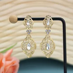 Poyasa New Women Earring Arabesque Hollow Style Gold Color Moroccan Bridal Wedding Jewelry Crystal European Decorative Bijoux