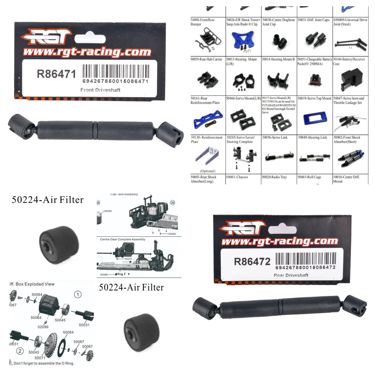 

RGT Spare Parts R86472 Front Driveshaft R86553 Rear Driveshaft for EX86190 RESCUER 1/10 Crawler 4WD Vehicle Model Car