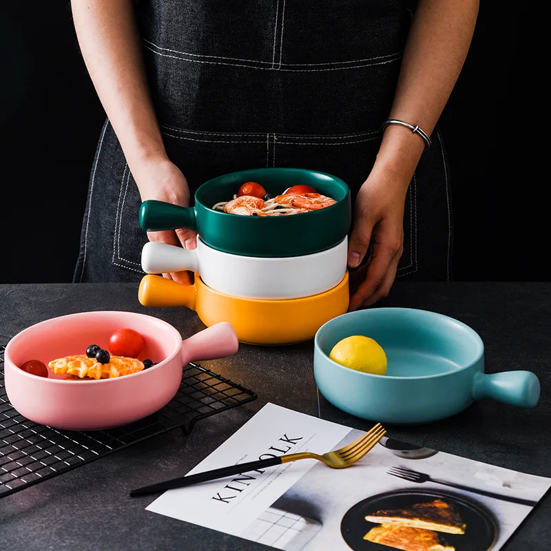 Nordic Ceramic Instant Noodle Bowl With Handle Macaron Fruit Bowl Soup Bowl Home Simple Ceramic Rice Bowl