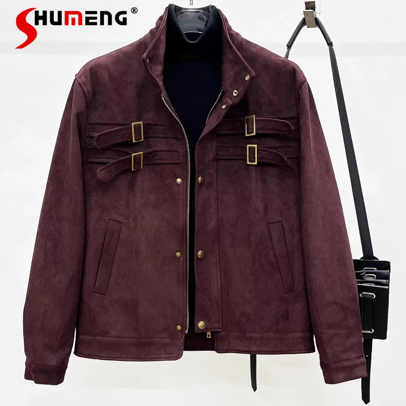 

Men's 2025 Autumn New Simple Comfort Loose Coats Padded Shoulder Jackets American Style Retro Splicing Chic Stand Collar Jackets