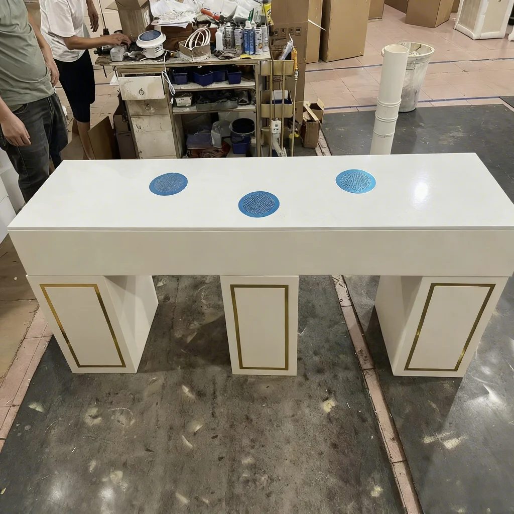 Luxury Beauty Salon Manicure Table Marble Solid Wood Lacquer Nail Table With Nail Dust Collector Salon Furniture