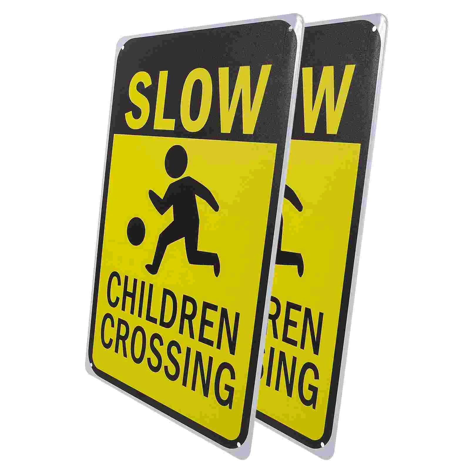 2 Pcs Warning Sign Safety Signs Security Double Sided Yellow Iron Sheet Slow down for Neighborhoods Child