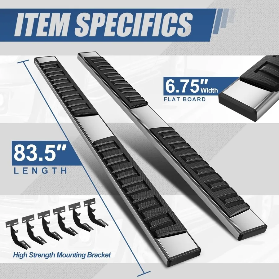 لوحات تشغيل مسطحة متوافقة مع 2009-2024 دودج رام 1500 2500 3500 كابينة دائرية 4 أبواب من الفولاذ المقاوم للصدأ خطوات جانبية للسكك الحديدية Nerf Bar